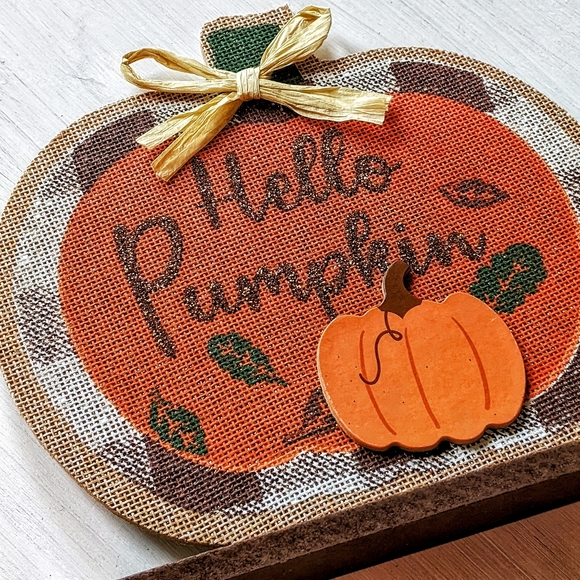 "Hello Pumpkin" 🎃 Fall Harvest Pumpkin Sign Home Decor Accent - Picture 3 of 6